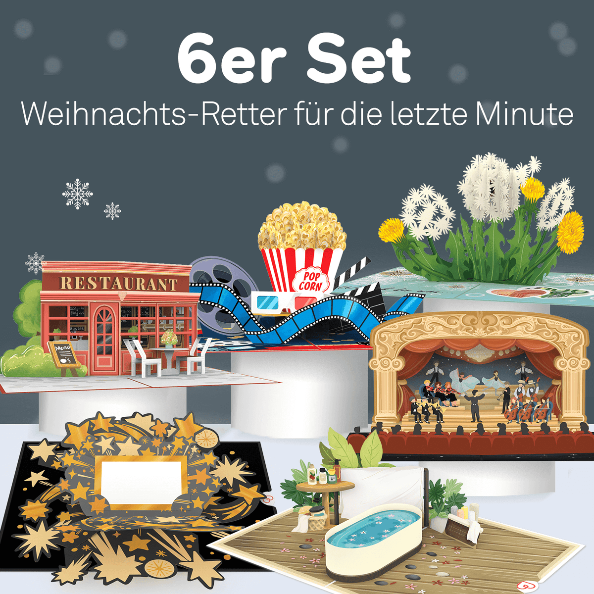 Set of 6 Pop-Up Cards "Last-Minute Christmas Gifts"