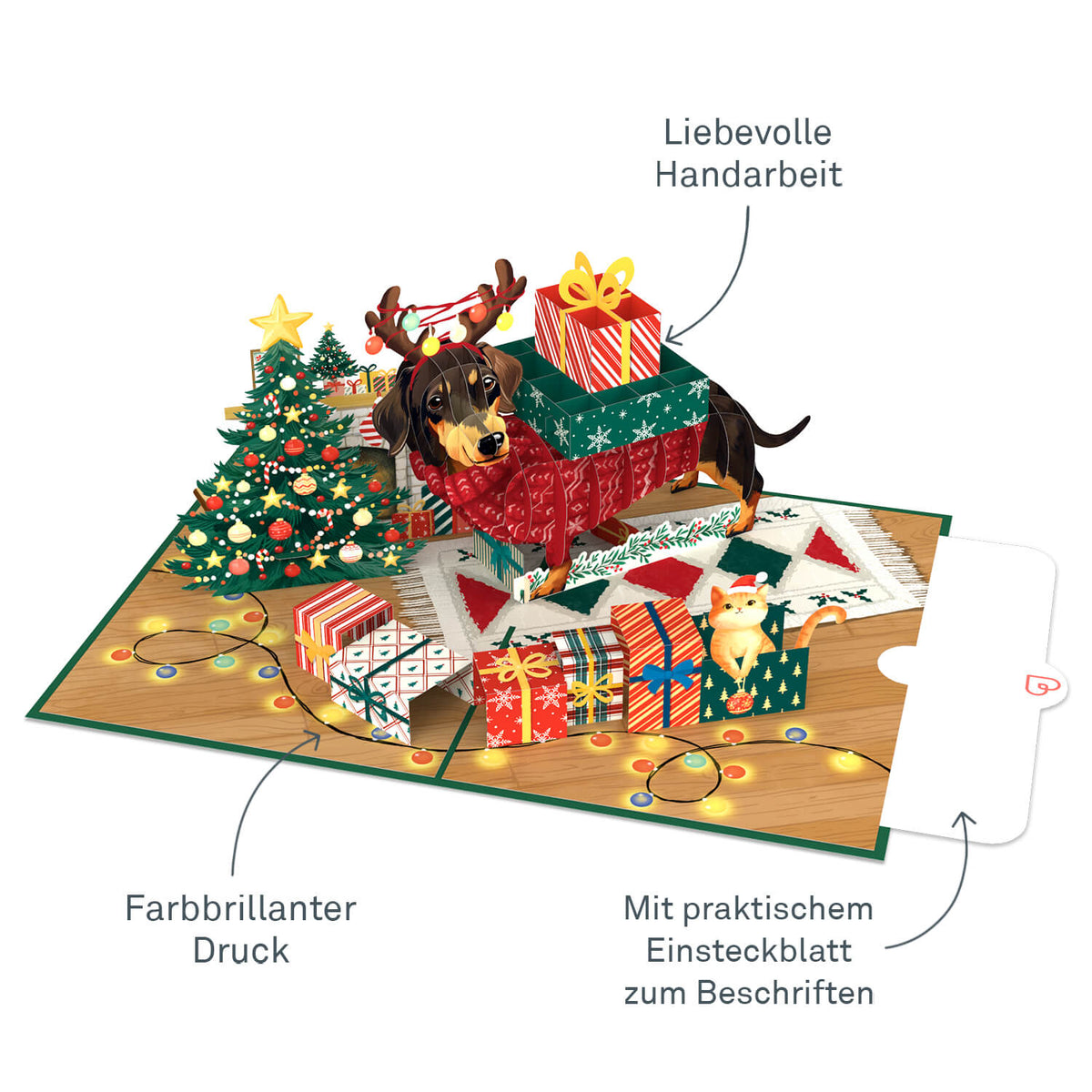 Weihnachtsdackel Pop-Up Karte