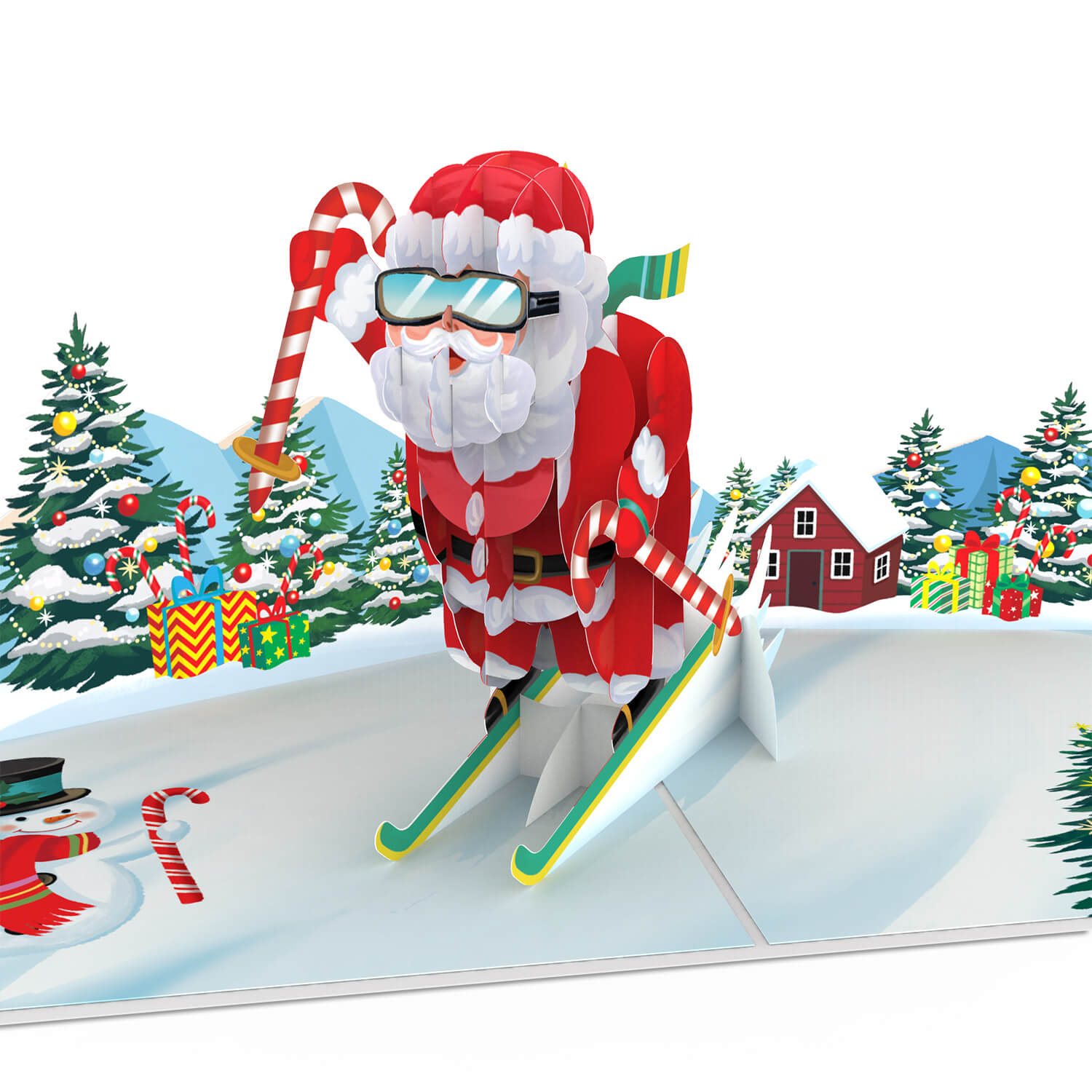 Santa Claus on Skis Pop-Up Card