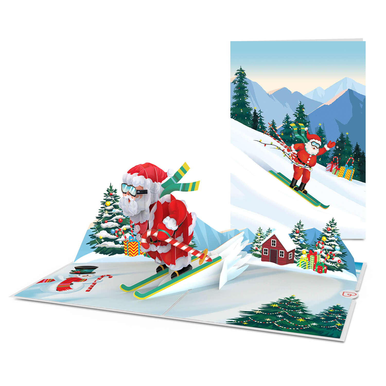 Santa Claus on Skis Pop-Up Card