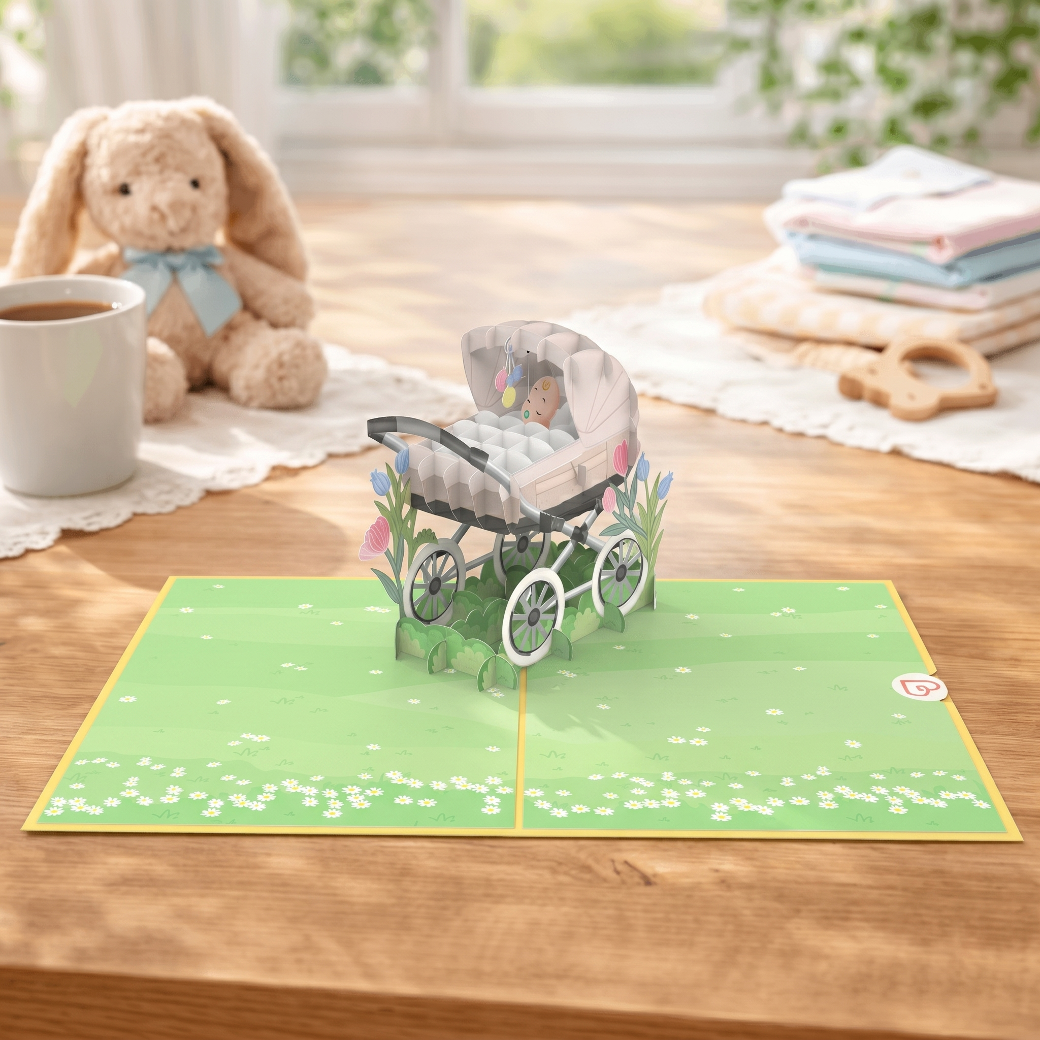 Stroller with baby Pop-Up Card