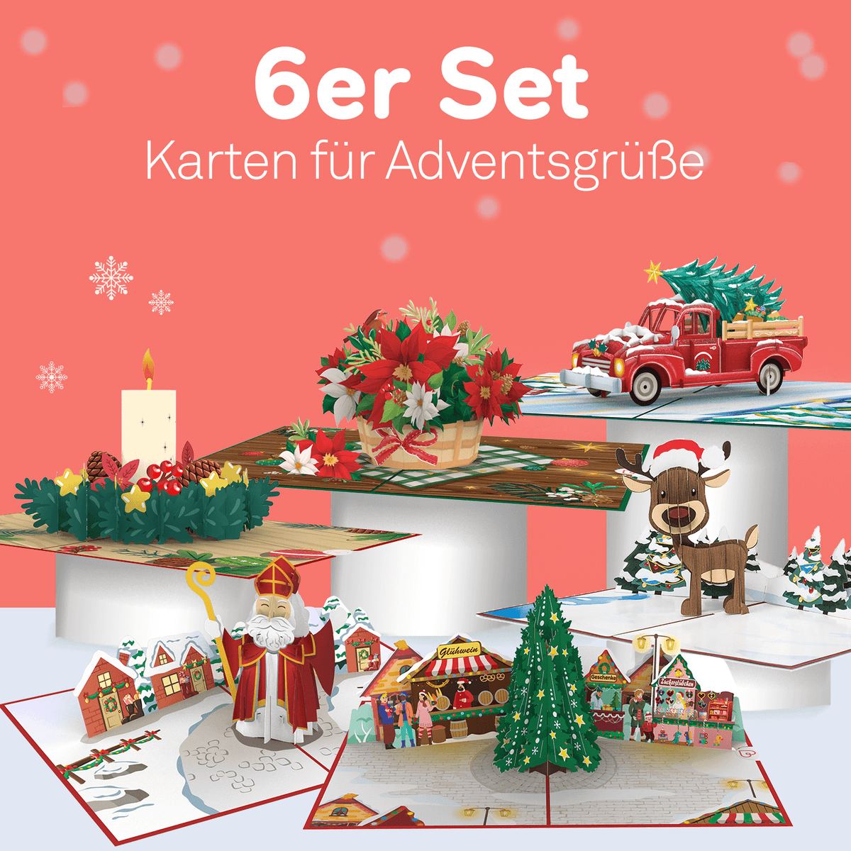 Set of 6 Pop-Up Cards "Advent Greetings"