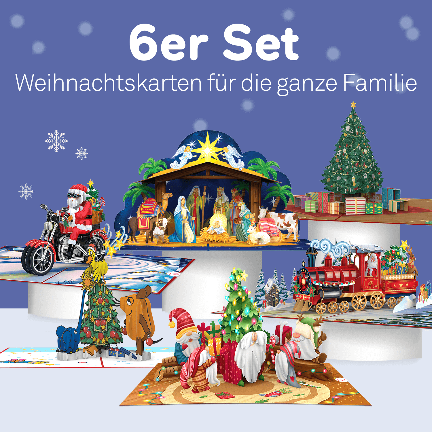 Set of 6 Pop-Up Cards "Christmas Greetings for the Whole Family"