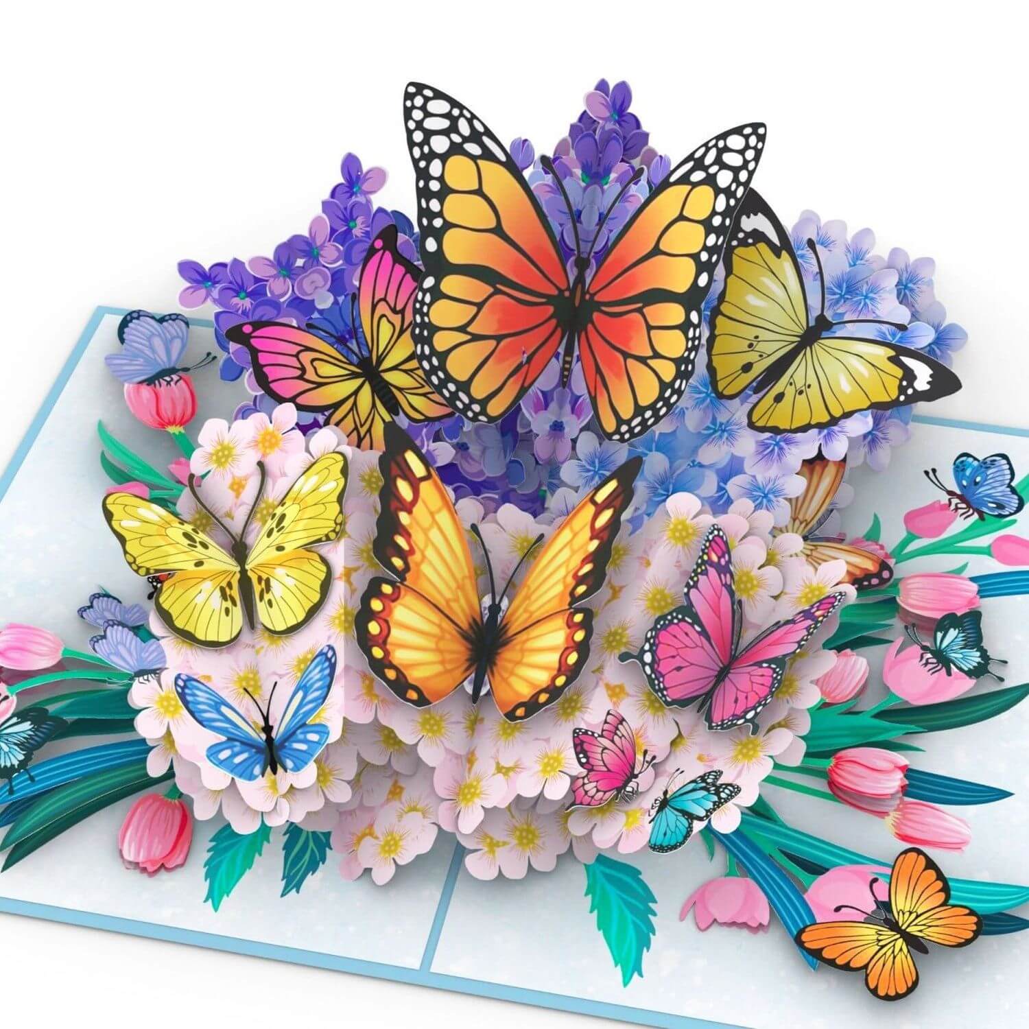 Colorful Butterflies on Flowers Pop-Up Card