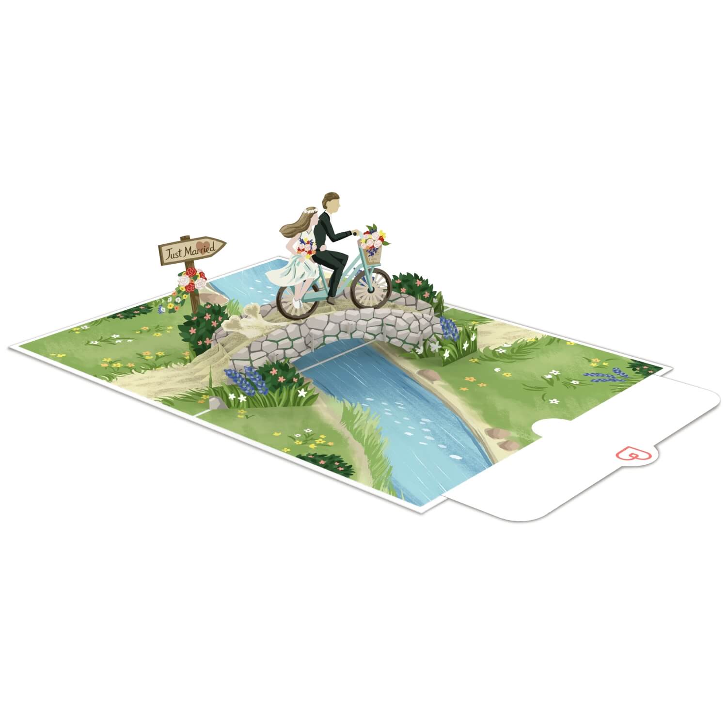 Newlyweds on bicycle Pop-Up Card