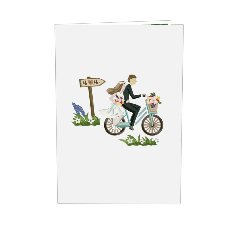 Newlyweds on bicycle Pop-Up Card