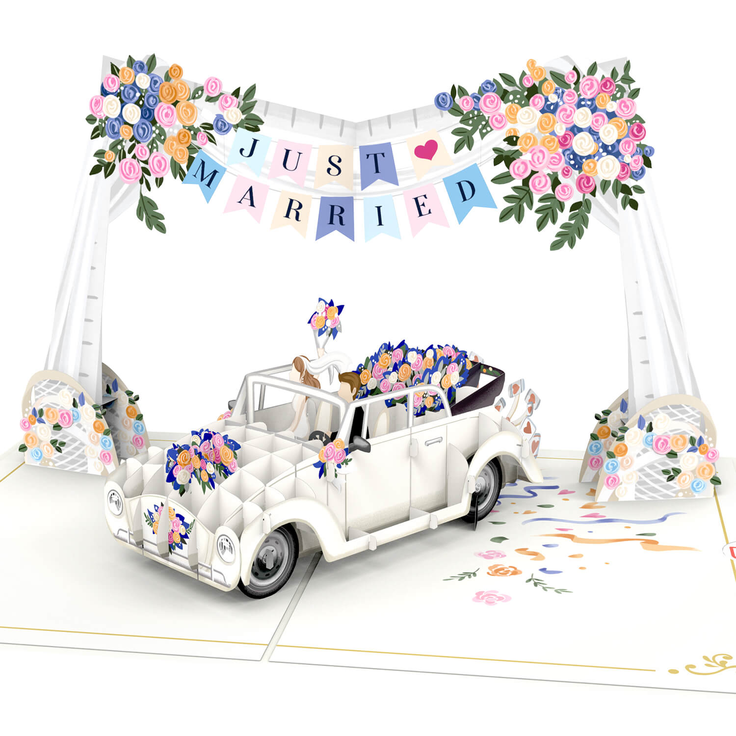 Wedding Car with "Just Married" Garland Pop-Up Card