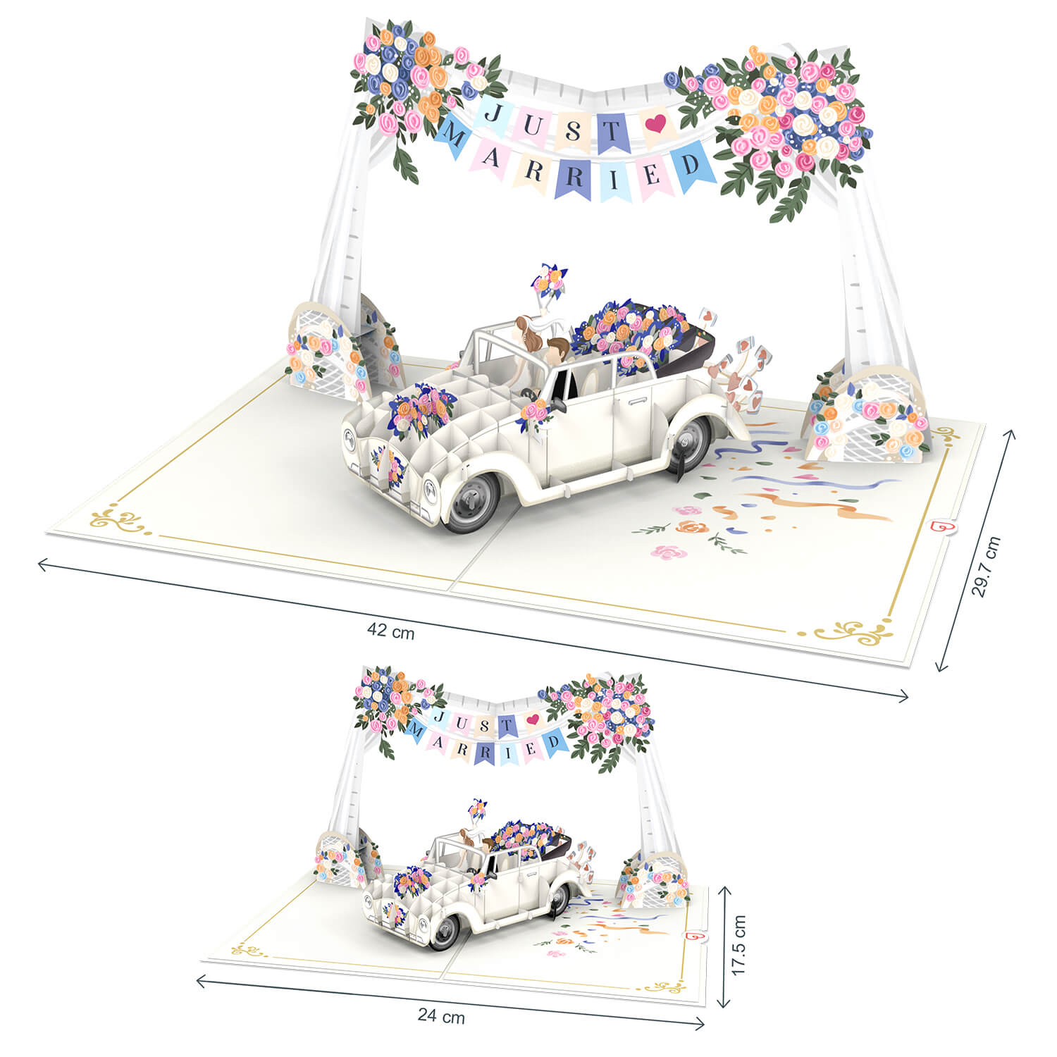 XXL Hochzeitsauto mit Girlande Pop-Up Karte