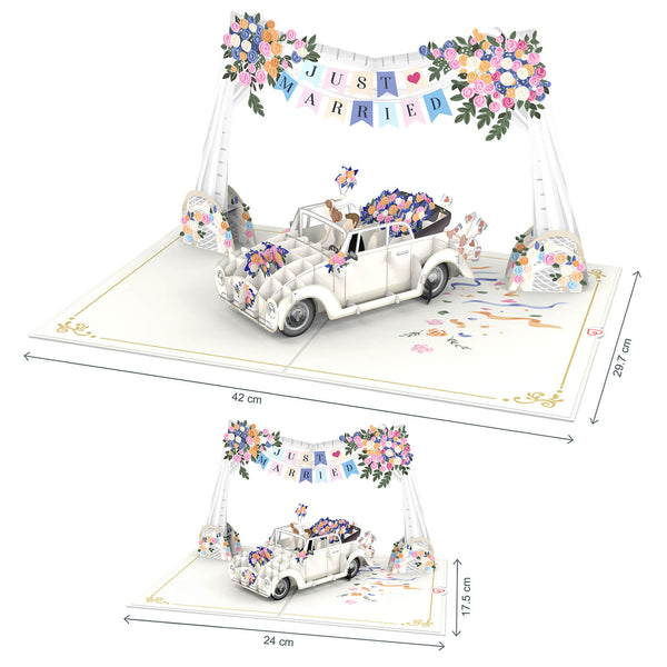 XXL Hochzeitsauto mit Girlande Pop-Up Karte