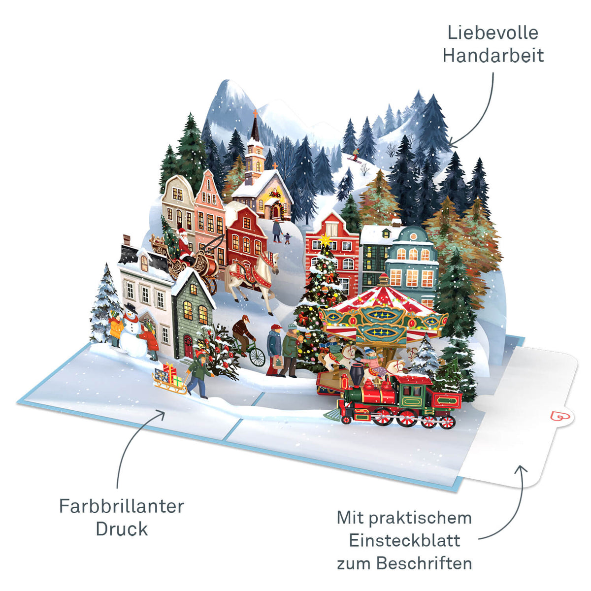 Weihnachtliches Winterdorf Pop-Up Karte