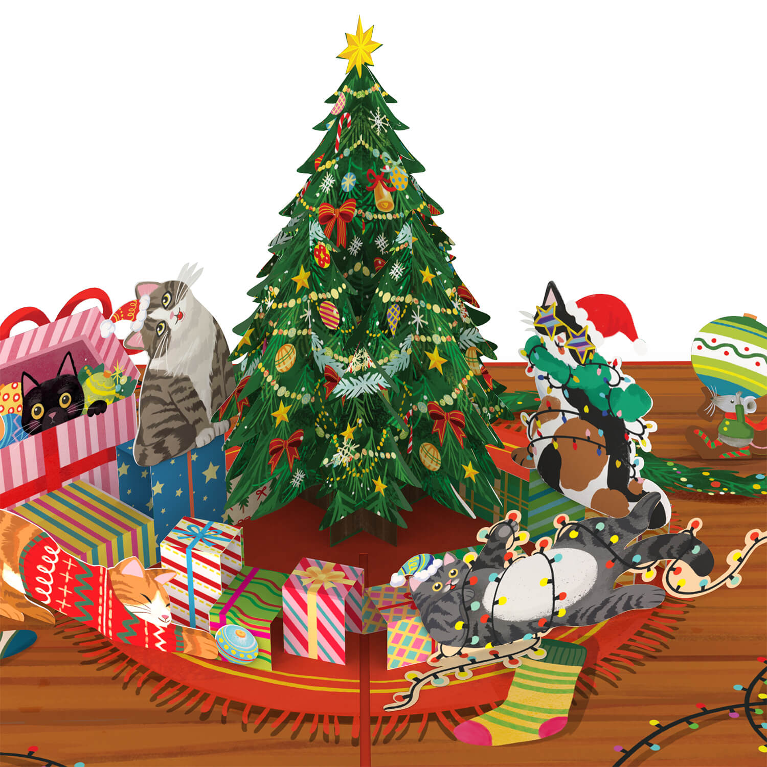 Christmas Tree with Cats Pop-Up Card