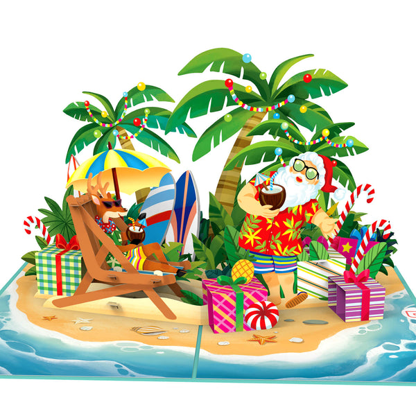 Santa Claus on the Beach Pop-Up Card