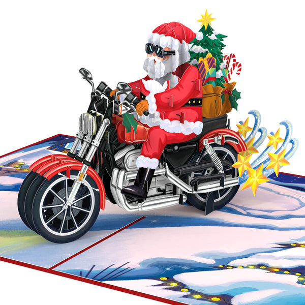 Santa Claus on a motorcycle Pop-Up Card