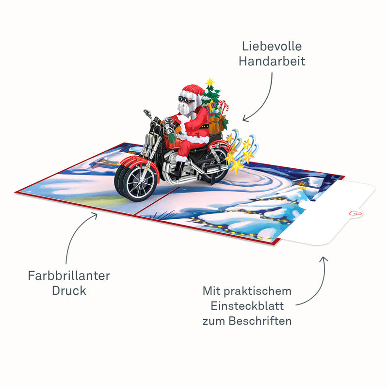 Santa Claus on a motorcycle Pop-Up Card