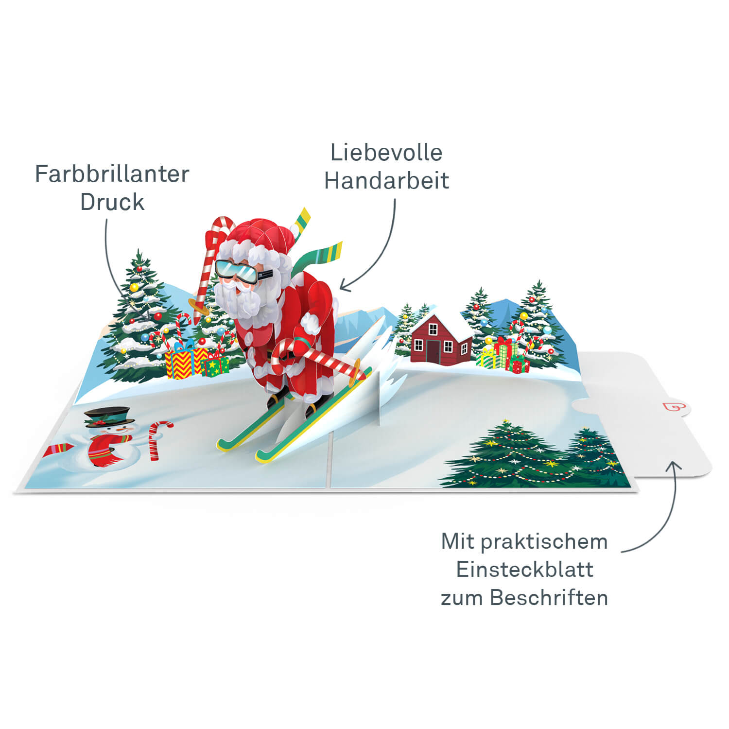 Santa Claus on Skis Pop-Up Card