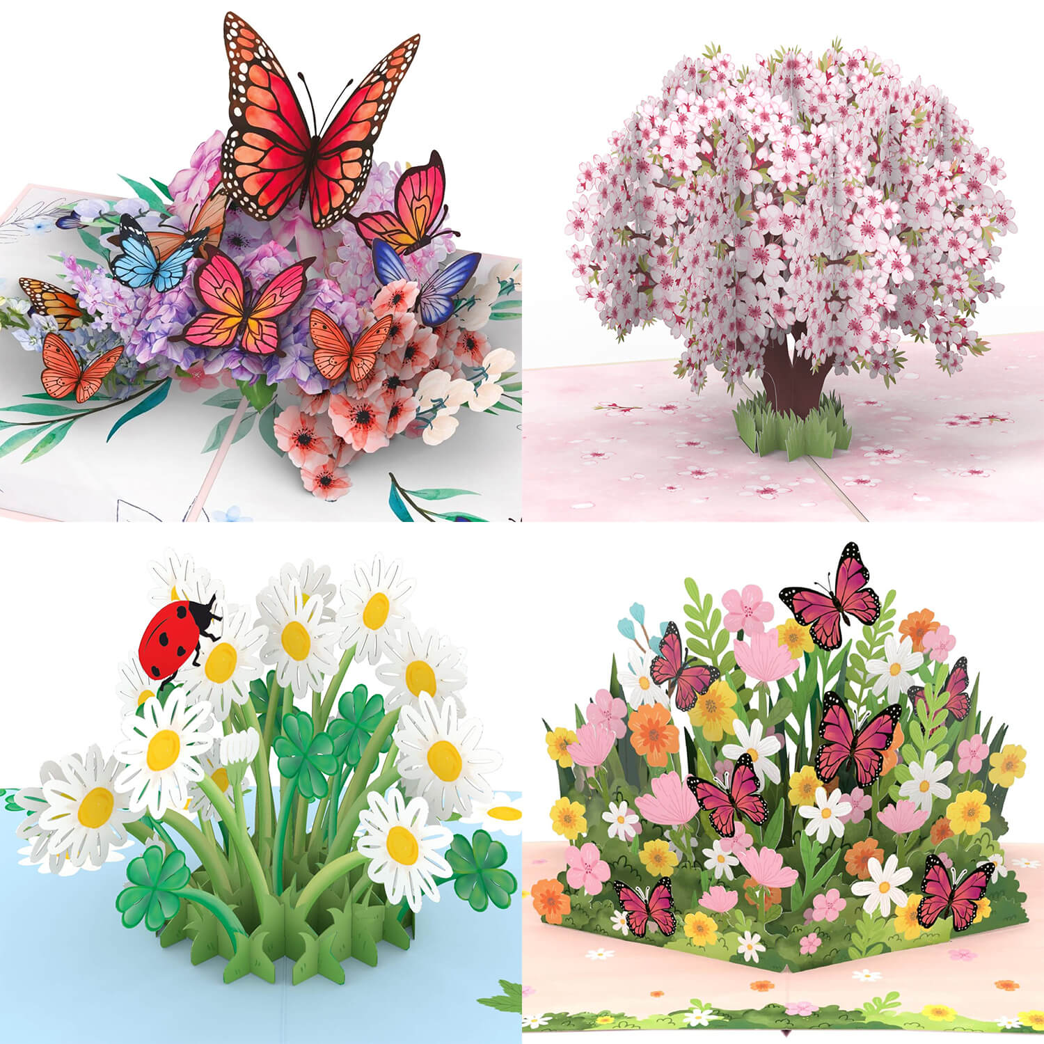 Set of 4 Pop-Up Cards "Blossoms & Butterflies"