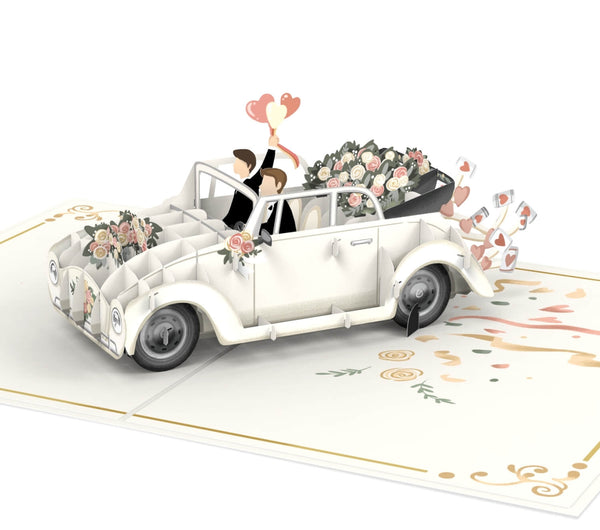 Wedding car with gay couple Pop-Up Card