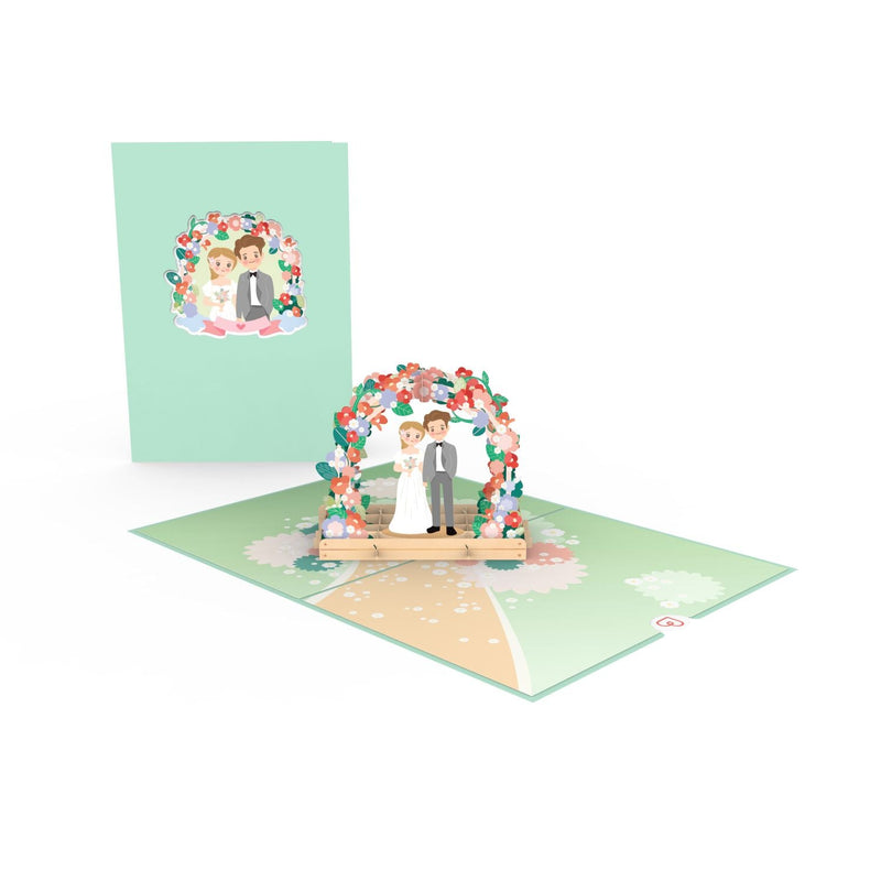 Newlyweds under floral arch Pop-Up Card